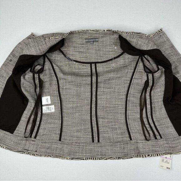 Anne Klein Women's NWT Tan Linen Tweed Silk Animal Print Trim Jacket 6/C36 - Picture 5 of 15